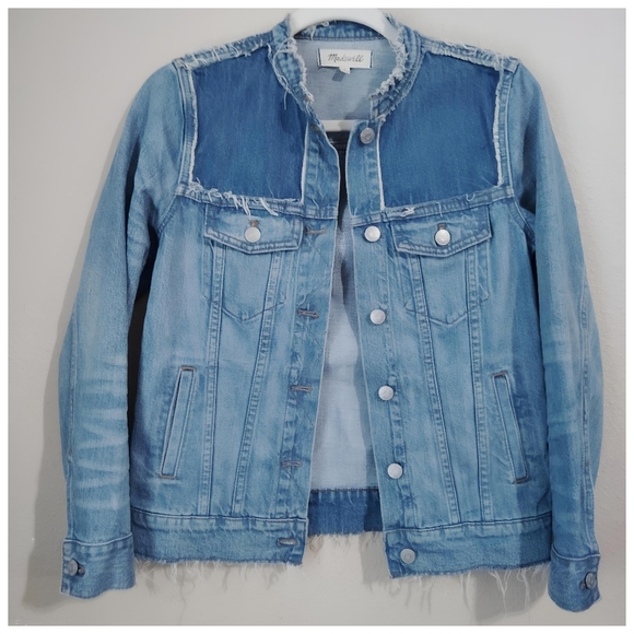 Madewell Collarless Jean Denim Jacket Size Small - Picture 2 of 6